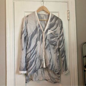 Helmut Lang 100% Silk Gray and White Sheer Mars Print Shirt Size Small